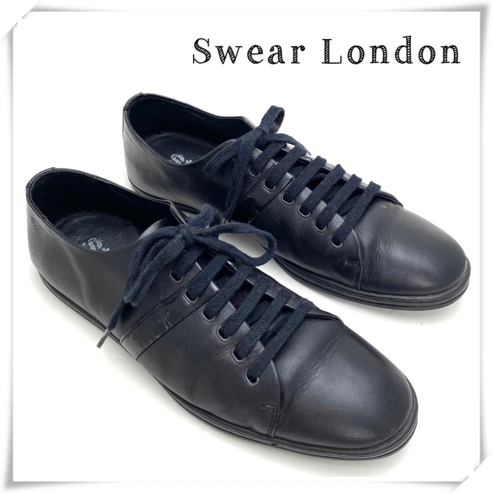 SWEAR London Leather Flat Sneaker In Black Size 41